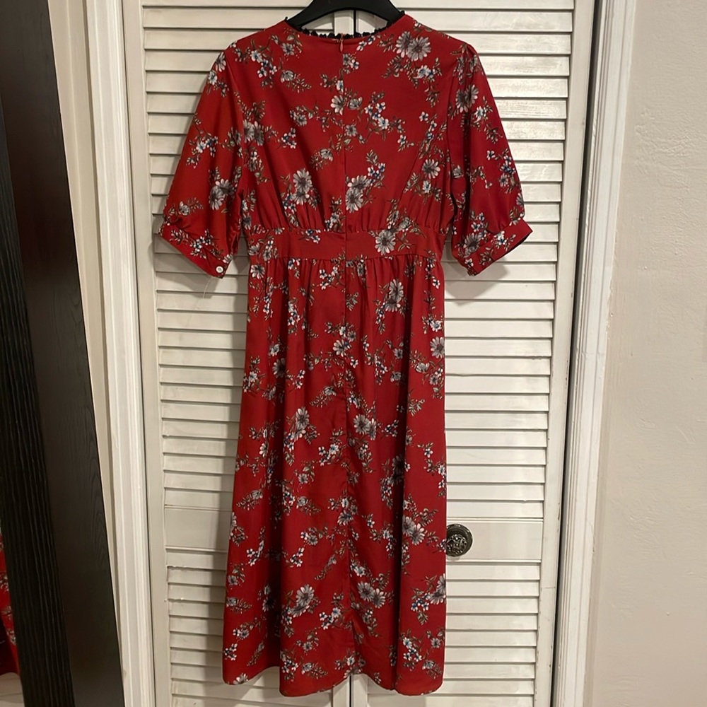 LOVE+HARMONY Burgundy Boho Peasant Floral Midi Dress, Size Small - Picture 6 of 10